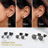 6Pairs 316L Surgical Steel Black Ball Round 3/4/5/6/7/8mm Men Women Stud Earring
